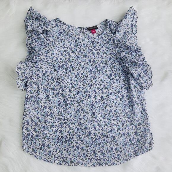 Vince Camuto -272‎ Flutter Sleeve Floral Blouse white blue Women's Small - Picture 2 of 7